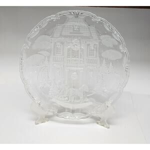 Mikasa Vintage Christmas Winter Wonderland Crystal Hostess Platter Round 15-1/2”